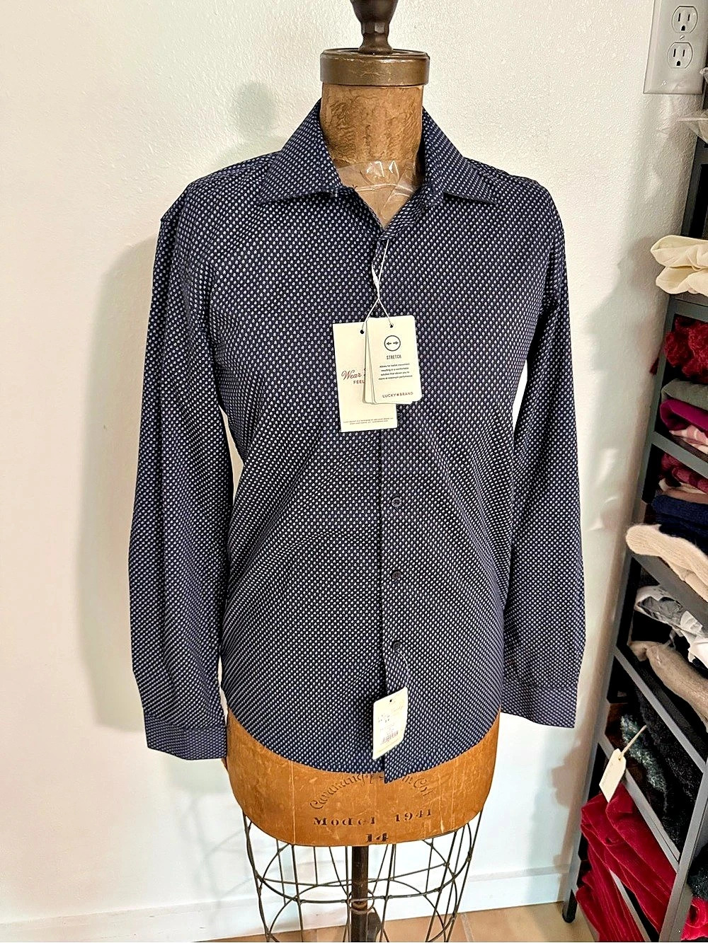 NWT Flag & Anthem Navy blue printed button-up shirt Size S
